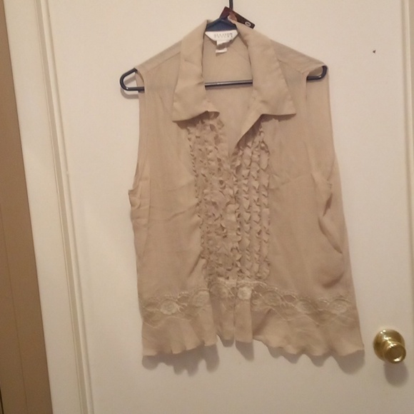 Allison Taylor Tan Sleeveless Button Down Ruffle Dress Blouse - Size XL - Picture 1 of 5